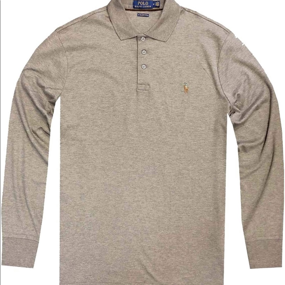 Ralph Lauren Long Sleeve Polo M Tan w/ Brown Pony